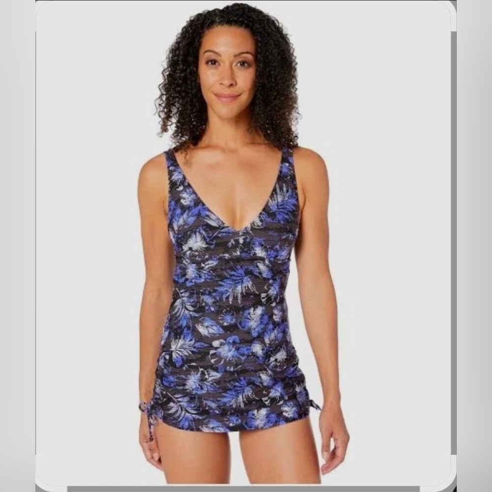 TYR Durafast Elite Boca V-Neck Sheath Blue Women 1-PC Swimsuit SZ 8 New